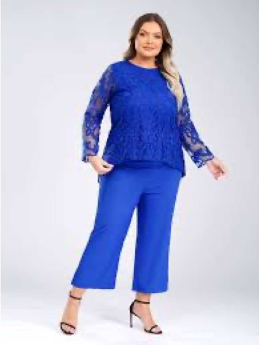 Royal Blue Wide Leg Jumpsuit with Lace Overlay
